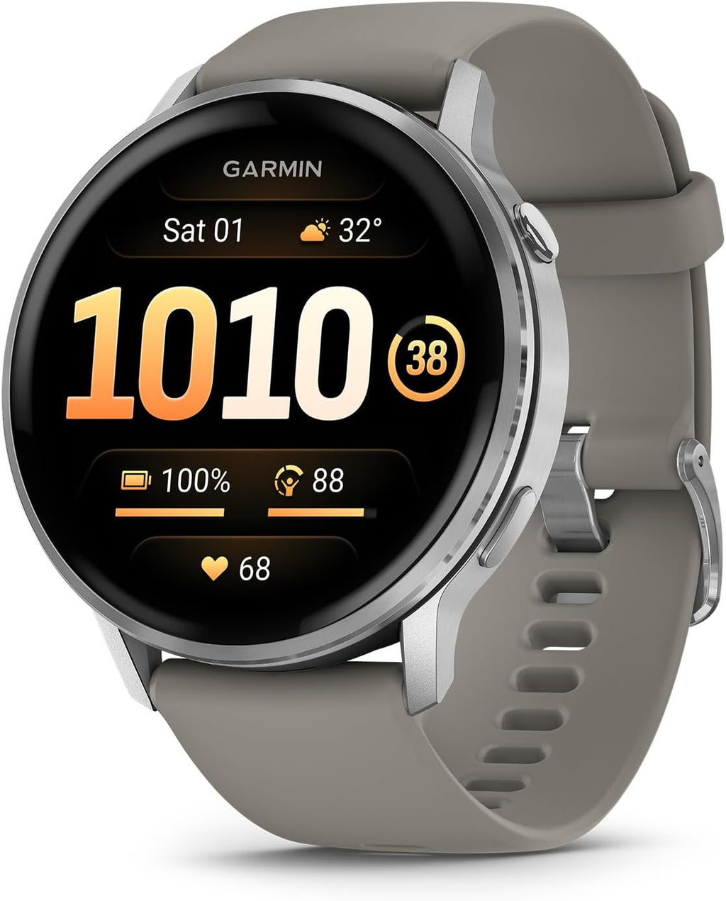 Garmin Venu 4, 45mm, Advanced Fitness Tracker GPS Smartwatch, 1.4' AMOLED Display, Built-in Flashlight, 12 Days of Battery Life, Silver with Silver Gray Silicone Band (Watch Bundle)
