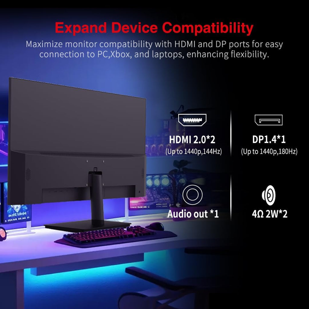 Viewedge 27 inch Gaming Monitor 180hz (Supports 144hz/165hz) 1ms, 110% sRGB 1080p IPS Computer Monitor, DP HDMI, Built-in Speakers, Support Freesync and Wall Mount