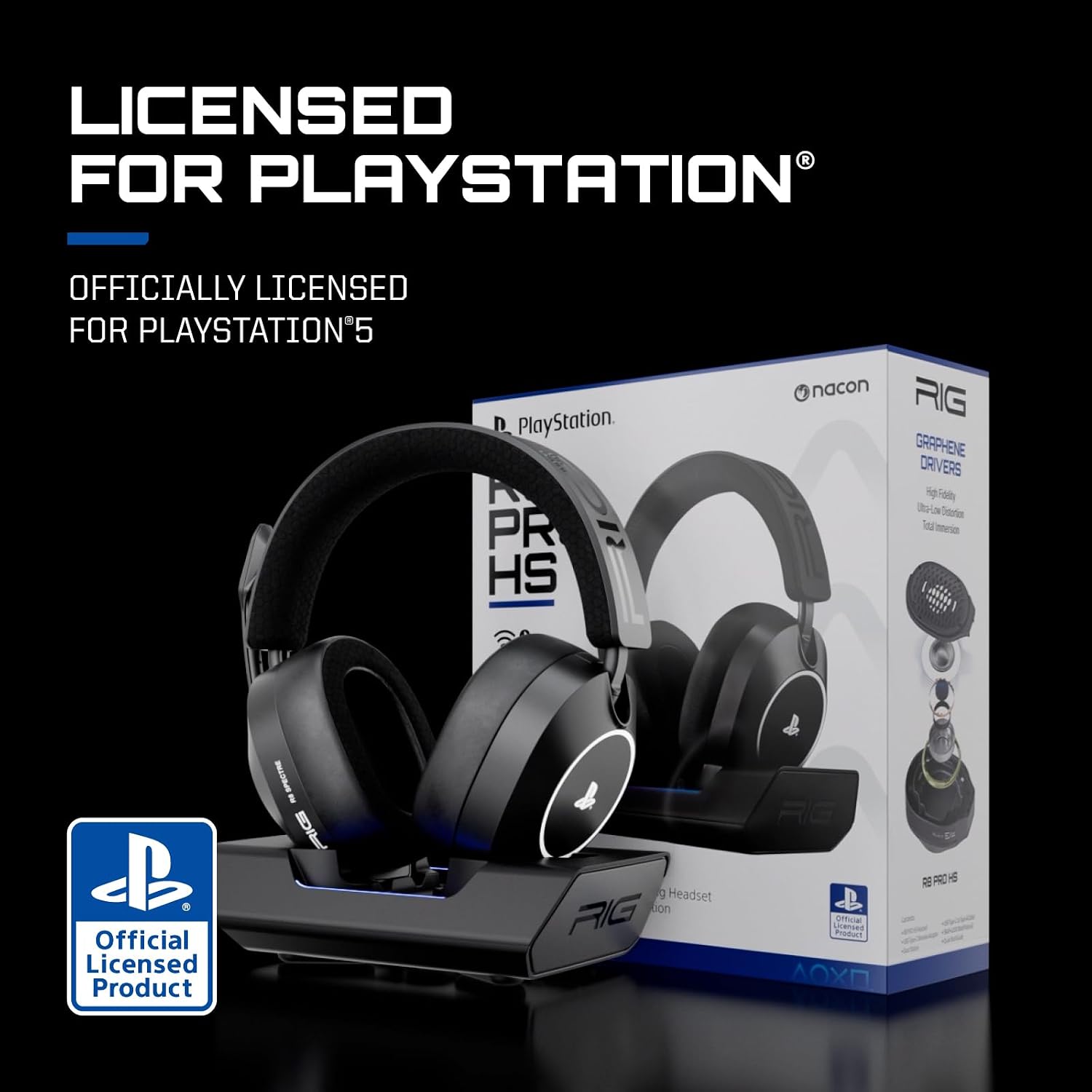 RIG R8 SPECTRE PRO HS Wireless Gaming Headset for PlayStation, PS5, PS4, PC, Mobile; Graphene Drivers, 3D Audio, Noise-Canceling Mic, Dual Wireless 2.4GHz / Bluetooth, 60-Hr Battery, RGB Charging Base