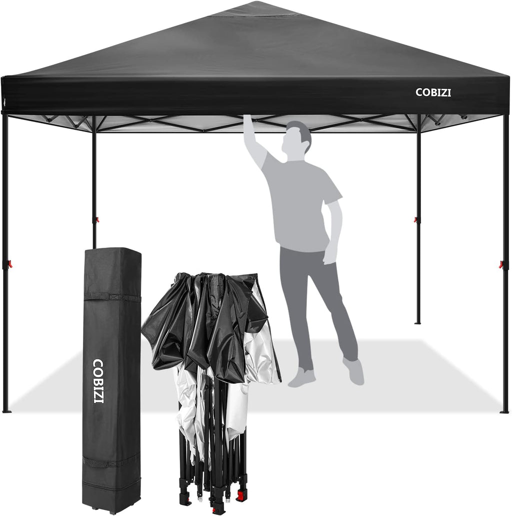 COBIZI 10x10ft Portable Pop Up Canopy Waterproof Gazebo One-Push Outdoor Canopy Party Tent Instant Shelter Sun Shade with Wheeled Carry Bag, Black