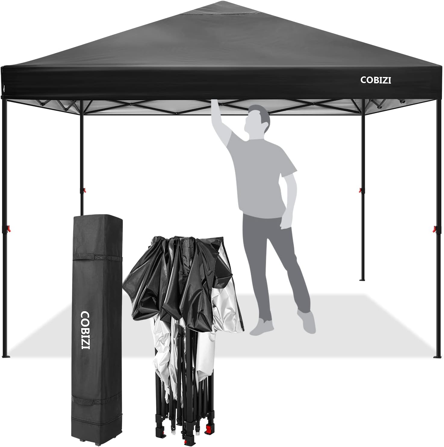 COBIZI 10x10ft Portable Pop Up Canopy Waterproof Gazebo One-Push Outdoor Canopy Party Tent Instant Shelter Sun Shade with Wheeled Carry Bag, Black