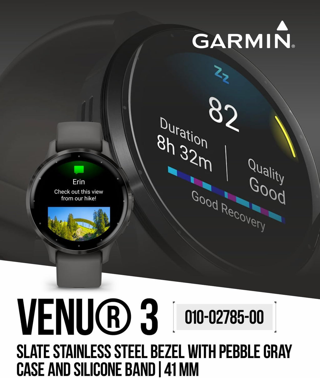 Garmin Venu 3S GPS Smartwatch AMOLED Display 41mm Watch, Advanced Health and Fitness Features, Up to 10 Days of Battery, Sleep Coach, Pebble Gray with Black Earbuds Bundle