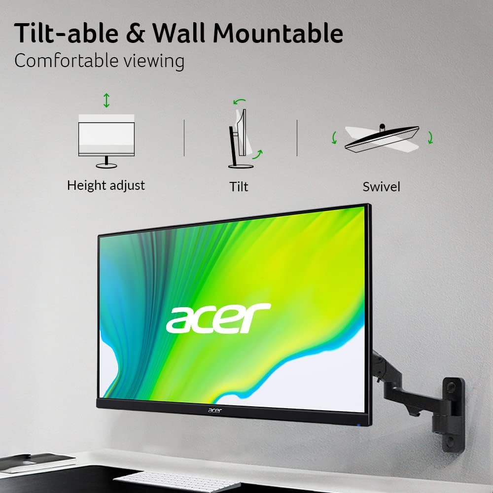 acer KC242Y Hbi 23.8' Full HD (1920 x 1080) Zero-Frame Gaming Office Monitor | AMD FreeSync Technology | 100Hz | 1ms (VRB) | Low Blue Light | Tilt | HDMI & VGA Ports
