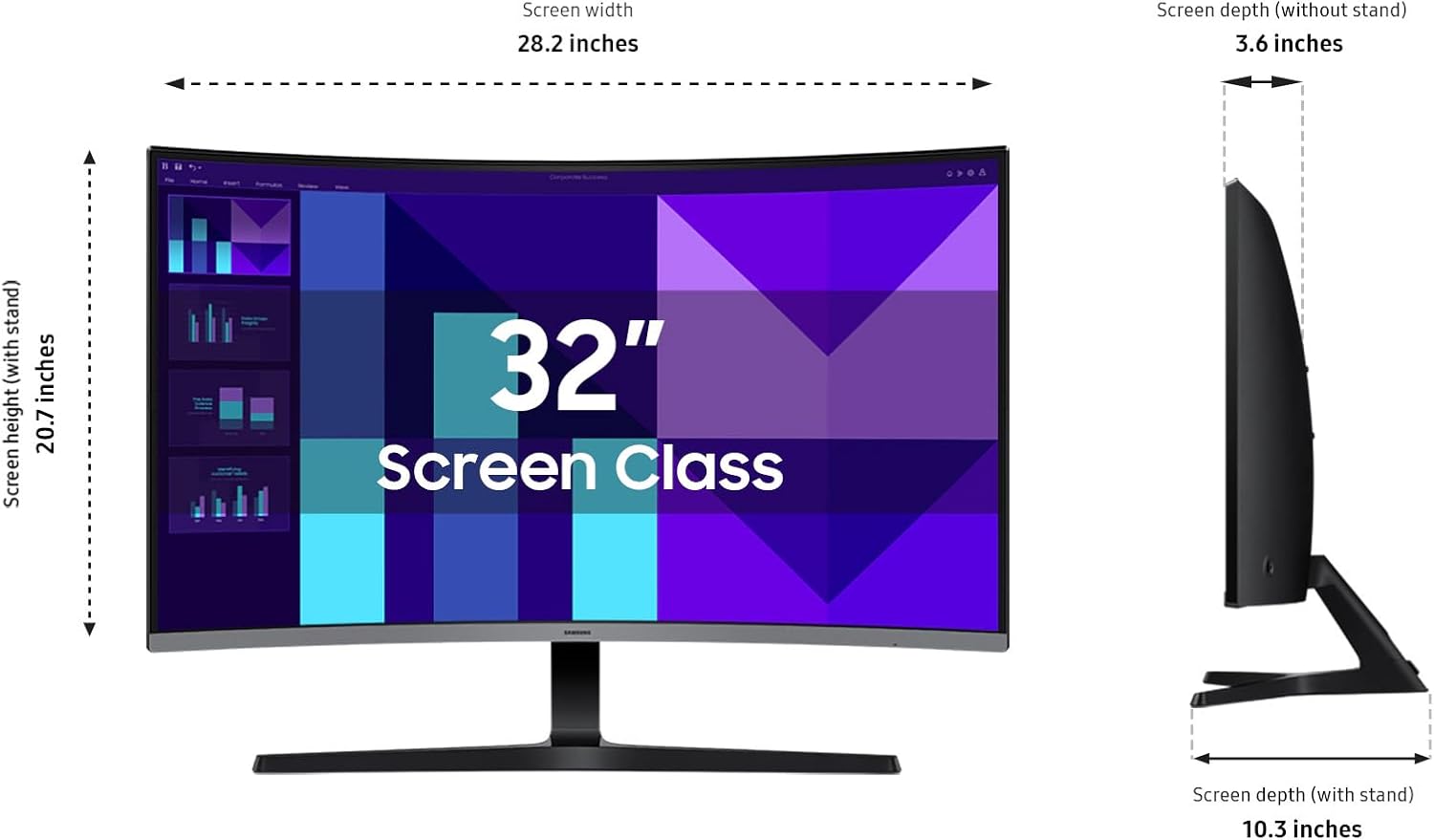 Samsung 32' Essential S3 Series FHD Curved Monitor, 1800R, Game Mode, 100Hz Refresh Rate, Game Mode, Eye Saver Mode, Black, with HDMI Cable