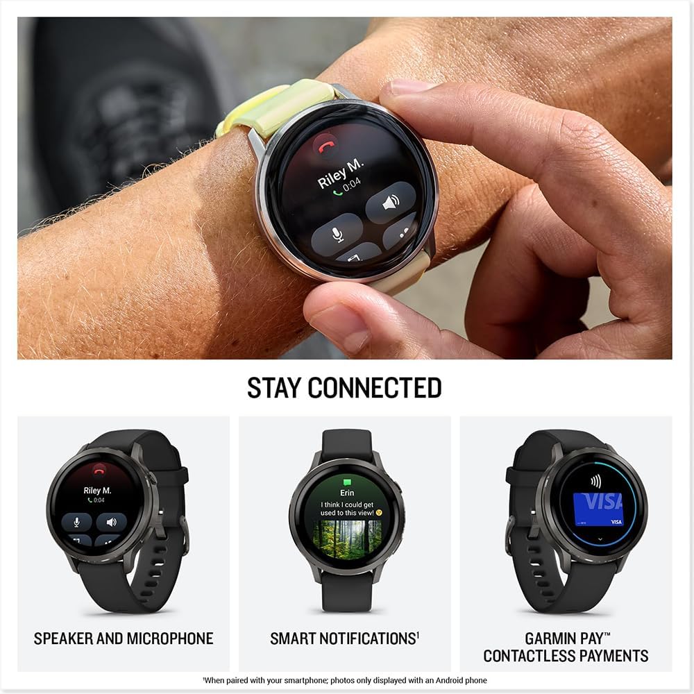 Garmin 010-03014-00 Venu 4, 45 mm Health & Fitness GPS Smartwatch, Slate with Black Silicone Band Bundle with Deco Essentials Exclusive 26 Month CPS Enhanced Protection Pack