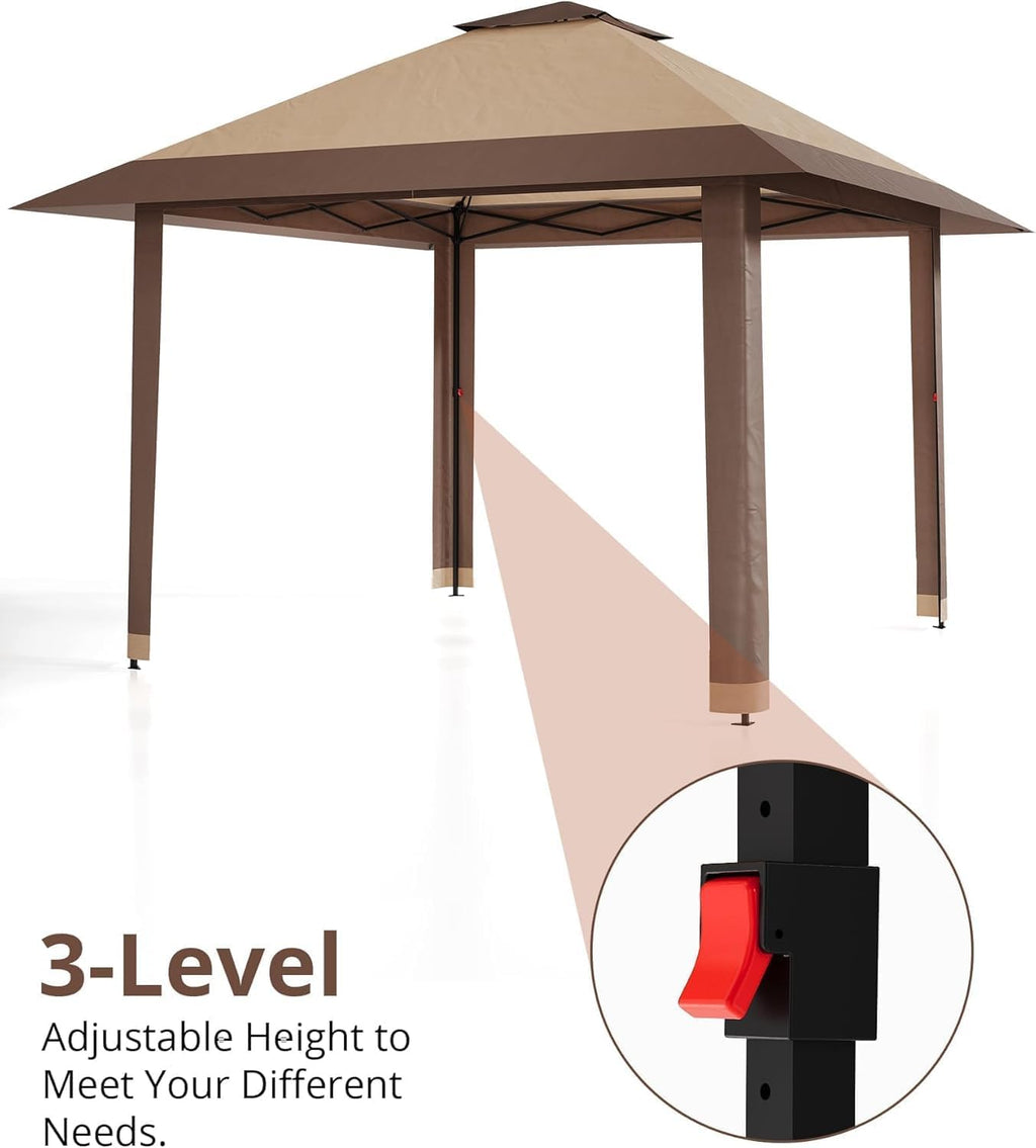 Pop Up Gazebo 13 * 13 Ft Outdoor Tent with Mosquito Net - Patio Gazebo 3 Level Adjustable Height Outdoor Gazebos for Backyard Waterproof Double Roof Patio Canopy for Parties BBQs
