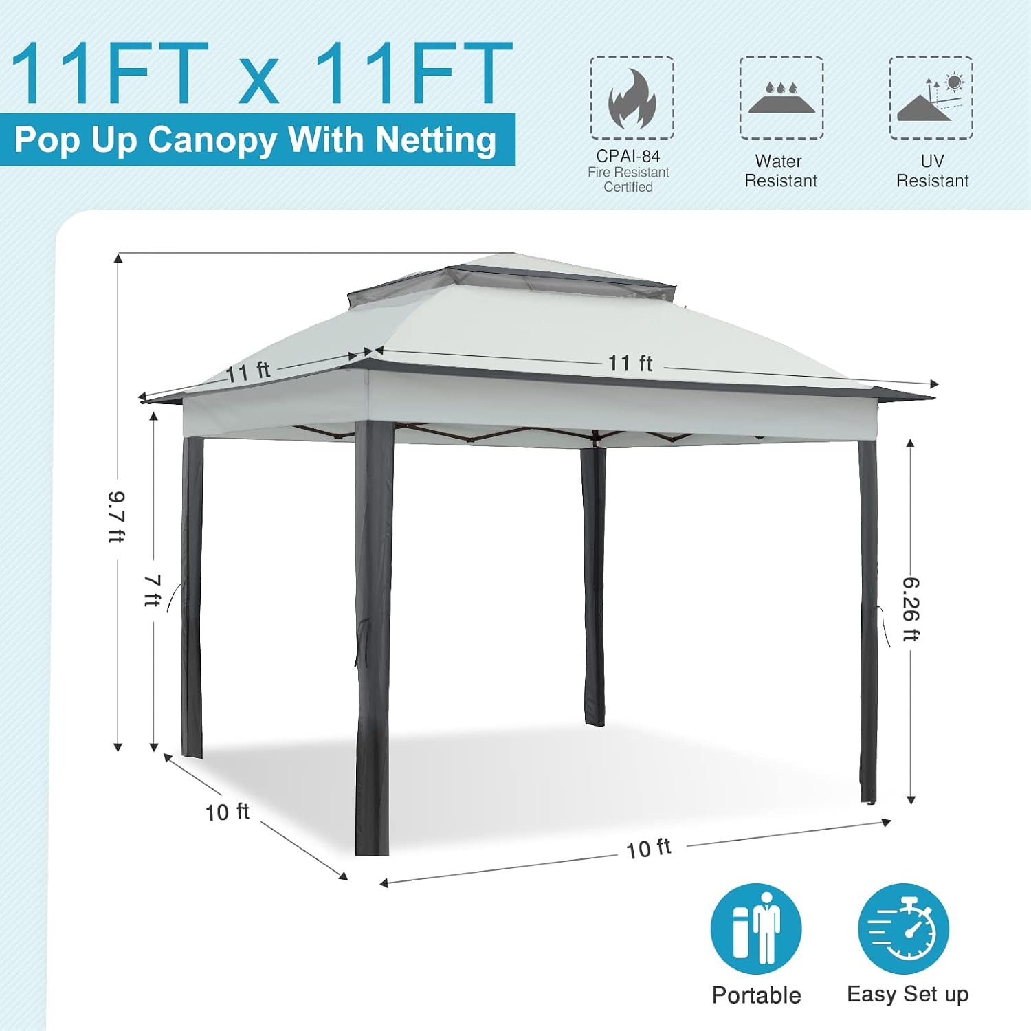 EAGLE PEAK 11x11 Pop Up Gazebo with Mesh Netting, Easy Up Screened Canopy for Patio and Backyard, Easy Set up Outdoor Gazebo (Gray)