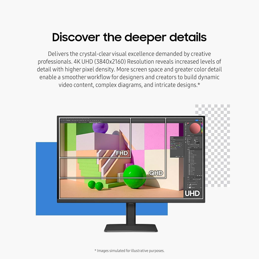 SAMSUNG 27' ViewFinity S8 (S80D) Series 4K UHD High Resolution Computer Monitor, HDR10, Multiple Ports w/ HDMI, DisplayPort, USB-A, Height Adjustable Stand, LS27D806EANXGO, 2024, 3Yr Warranty