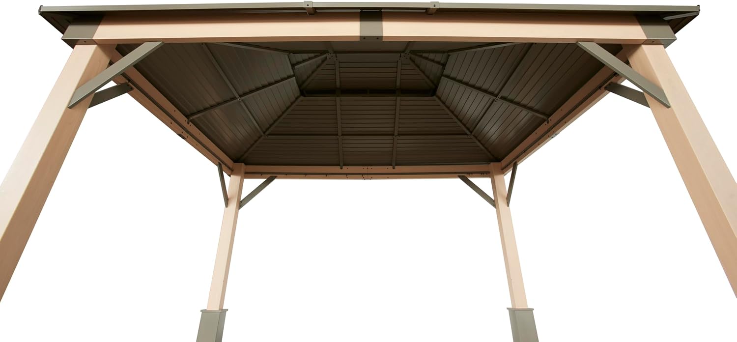 Tommy Bahama Edition Cove 10' x 12' Outdoor Hardtop Gazebo Pavilion for Backyard or Patio, Heavy-Duty Galvanized Steel Double Roof Gazebo, Wood Grain Finish