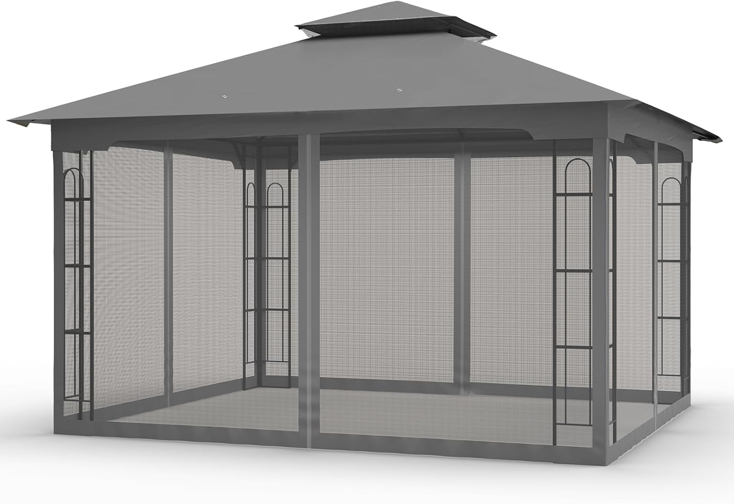 COOS BAY 10x12 Outdoor Patio Gazebo with Netting, Two Tier Water Resistant Canopy for Backyard, Gray