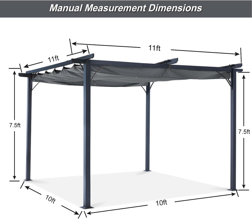 ABCCANOPY Patio Pergola 11x11 - Outdoor Sun Shade Canopy with Retractable Roof for Garden Porch Backyard (Dark Gray)