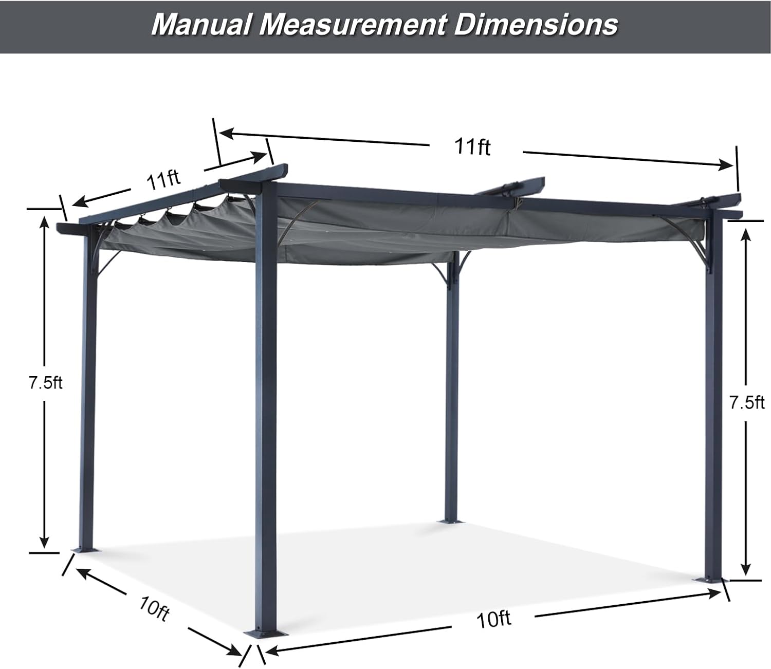 ABCCANOPY Patio Pergola 11x11 - Outdoor Sun Shade Canopy with Retractable Roof for Garden Porch Backyard (Dark Gray)
