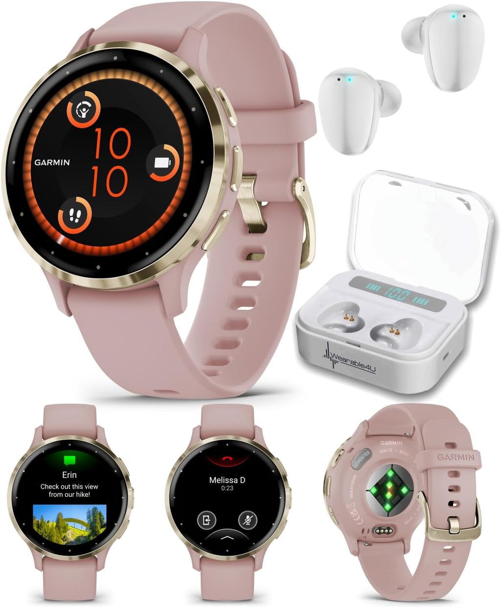 Garmin Venu 3S GPS Smartwatch, AMOLED Display 41 mm Watch, Advanced Health and Fitness Features, Up to 10 Days of Battery, Dust Rose with White Earbuds Bundle