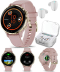 Garmin Venu 3S GPS Smartwatch, AMOLED Display 41 mm Watch, Advanced Health and Fitness Features, Up to 10 Days of Battery, Dust Rose with White Earbuds Bundle