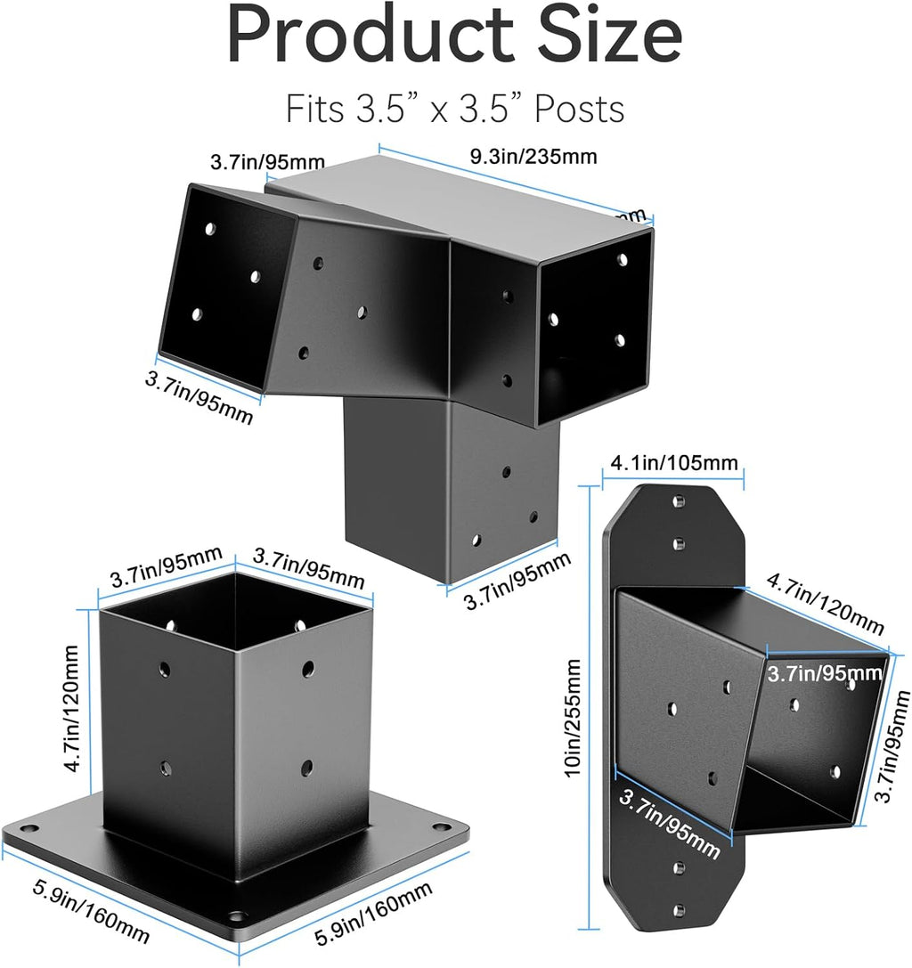 15° Wall Pergola Kits - Stainless Steel 15 Degrees Wall Mounts for 4x4 Posts(Actual 3.5' X 3.5'), Angled Pergola Construction Bracket Kit(a 4-Way,1 wall-Bracket,1 Post-Base)