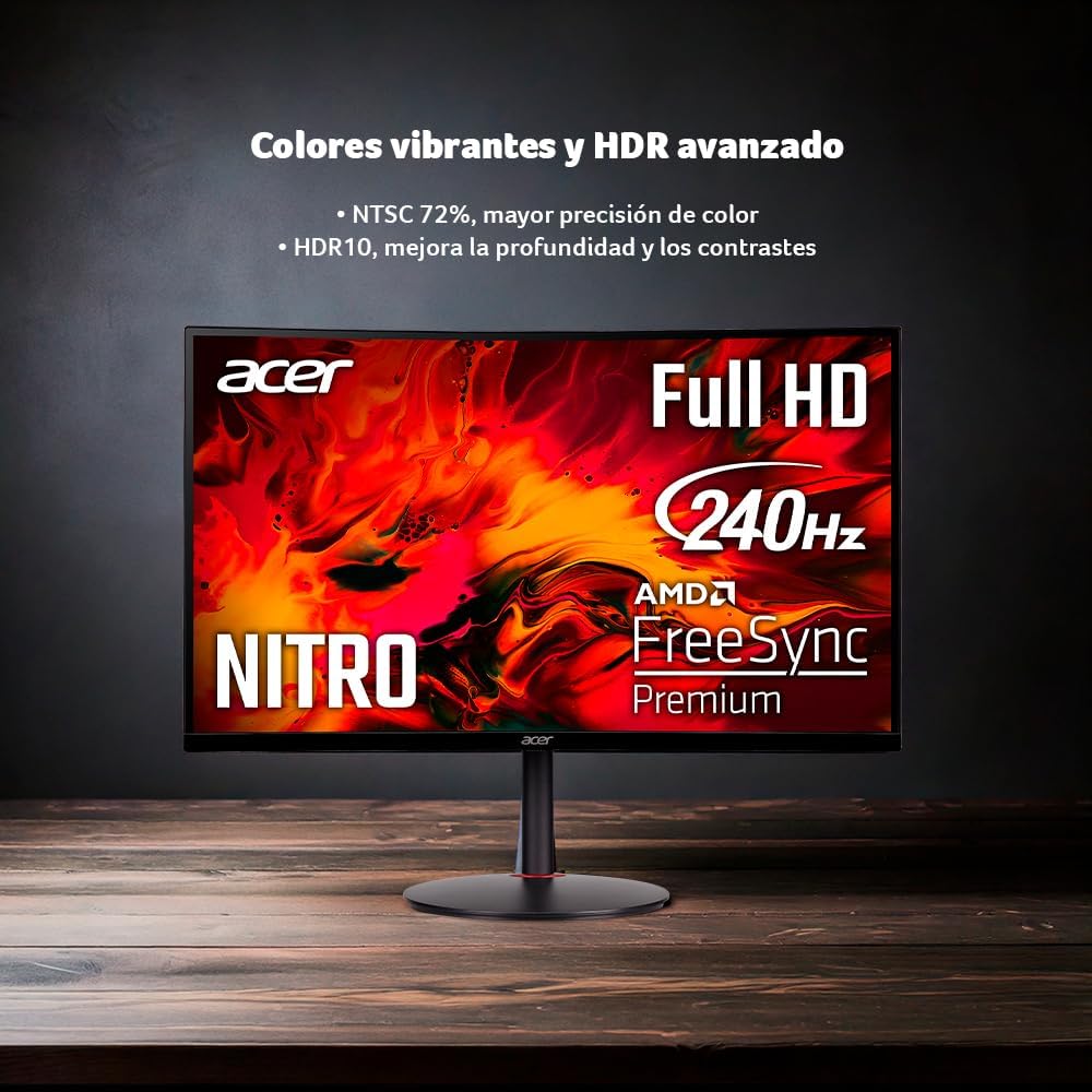acer Nitro 27' 1500R Curved Full HD PC Gaming Monitor | AMD FreeSync Premium | 240Hz | 1ms VRB | Speakers | HDR10 | ErgoStand | VESA Mounting Compliant | 1 x DP 1.4 & 2 x HDMI 2.0 | XZ270 X2bmiiphx