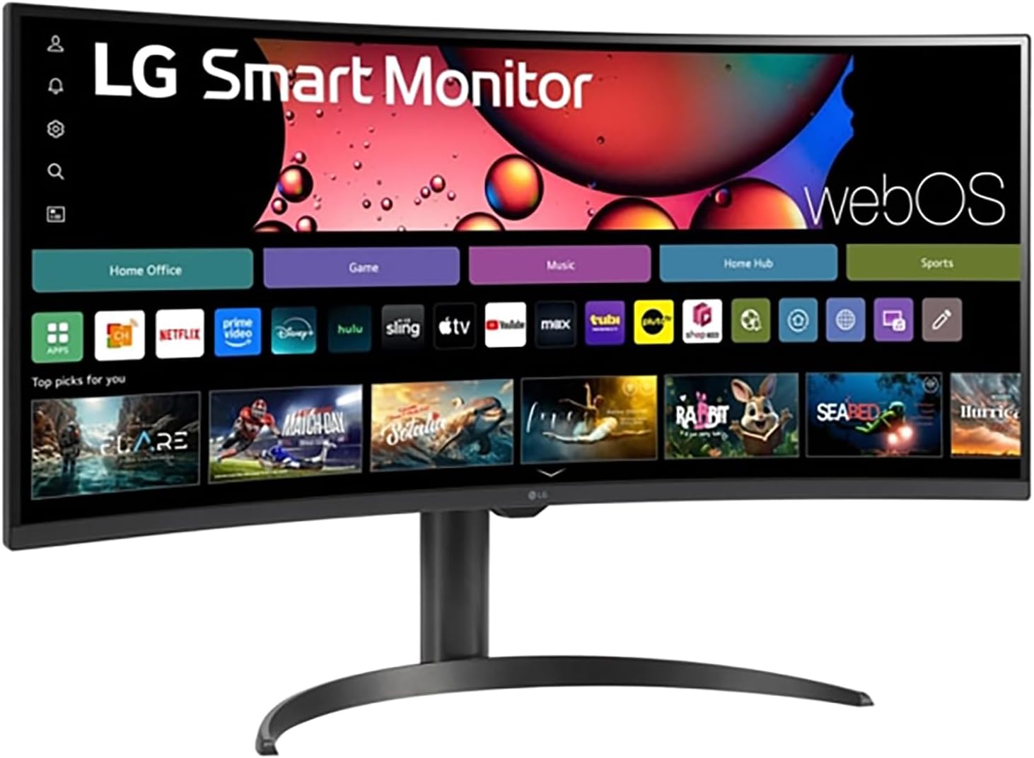 LG 34' Curved UltraWide WQHD(3440x1440) Smart Monitor with HDR10 99% sRGB, 100Hz, Magic Remote, AirPlay 2 & Adjustable Stand, webOS