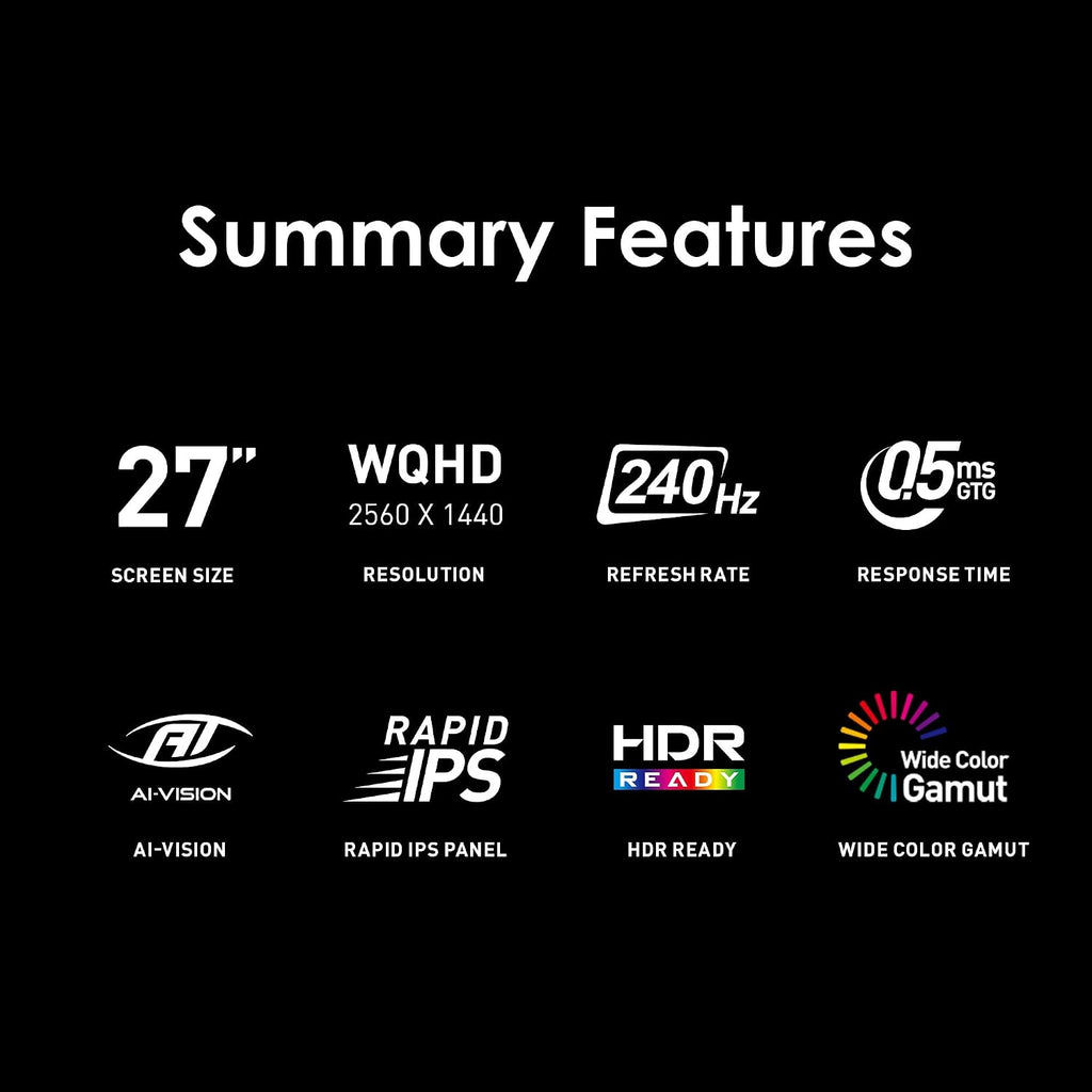 msi MAG 274QF X24 27-inch 2560 x 1440 (QHD) Gaming Monitor, 240Hz, Adaptive-Sync, HDMI, DisplayPort, VESA Mountable, Tilt, Height Adjustable, Speaker, 0.03ms, Black