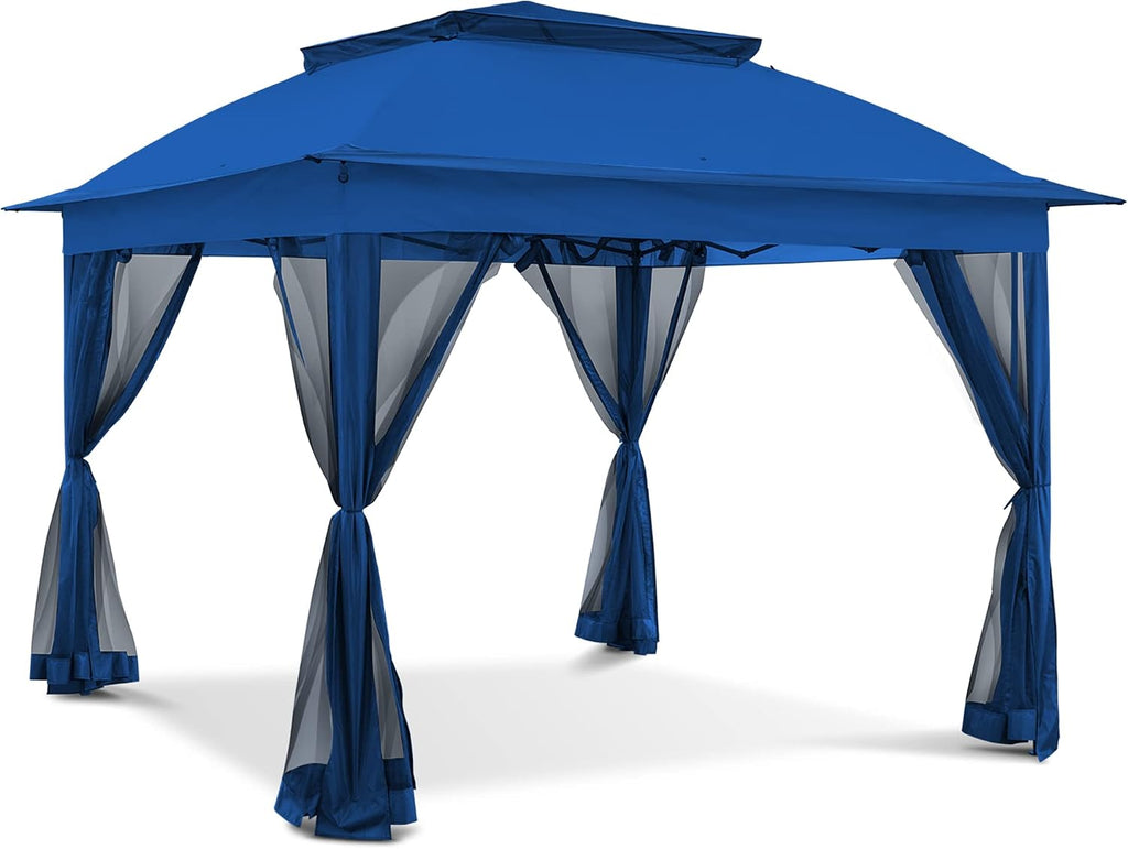 Joyside 11'x11' Pop Up Gazebo for Patios Gazebo Canopy Tent with Sidewalls Outdoor Gazebo with Mosquito Netting Pop Up Canopy Shelter Wedding Tent (Dark Blue)