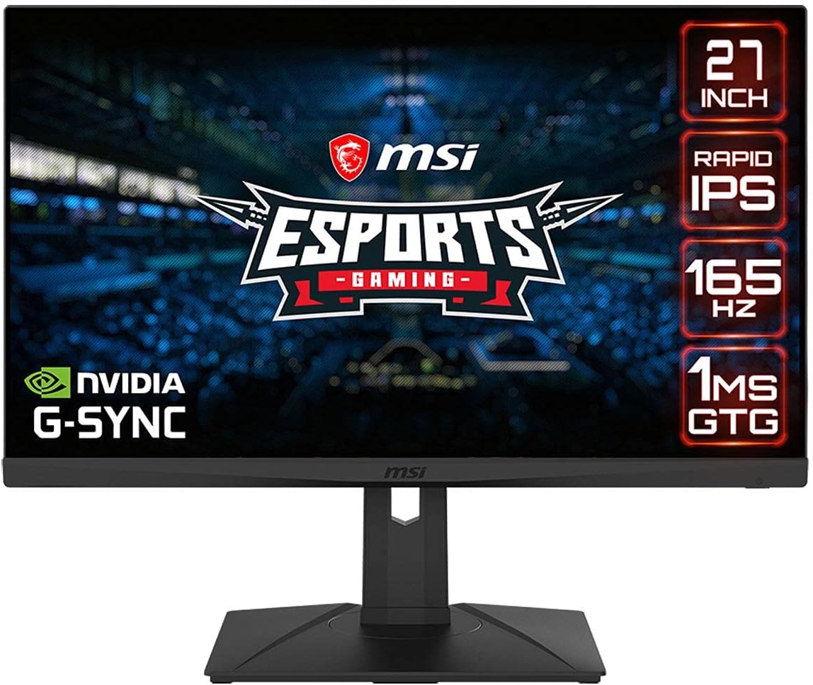 msi G273QPF, 27' Gaming Monitor, 2560 x 1440 (QHD), Rapid IPS, 1ms, 165Hz, G-Sync Compatible, HDMI, Displayport, Tilt, Swivel, Height Adjustable, Pivot