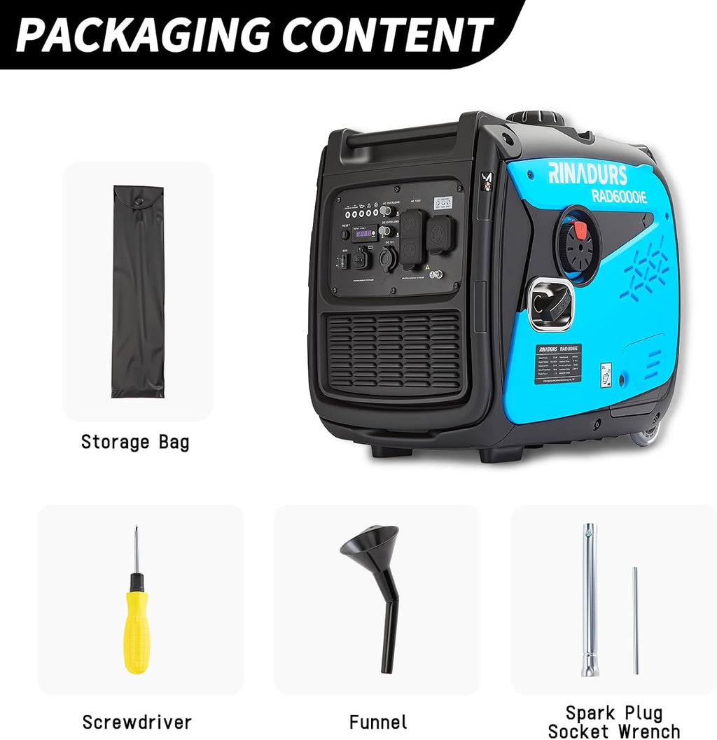RAD 6000iE Portable Generator, 5500W Peak / 5000W Rated, 223cc Engine, ECO Mode, CO Detection, Ideal for RV and Home Backup Power