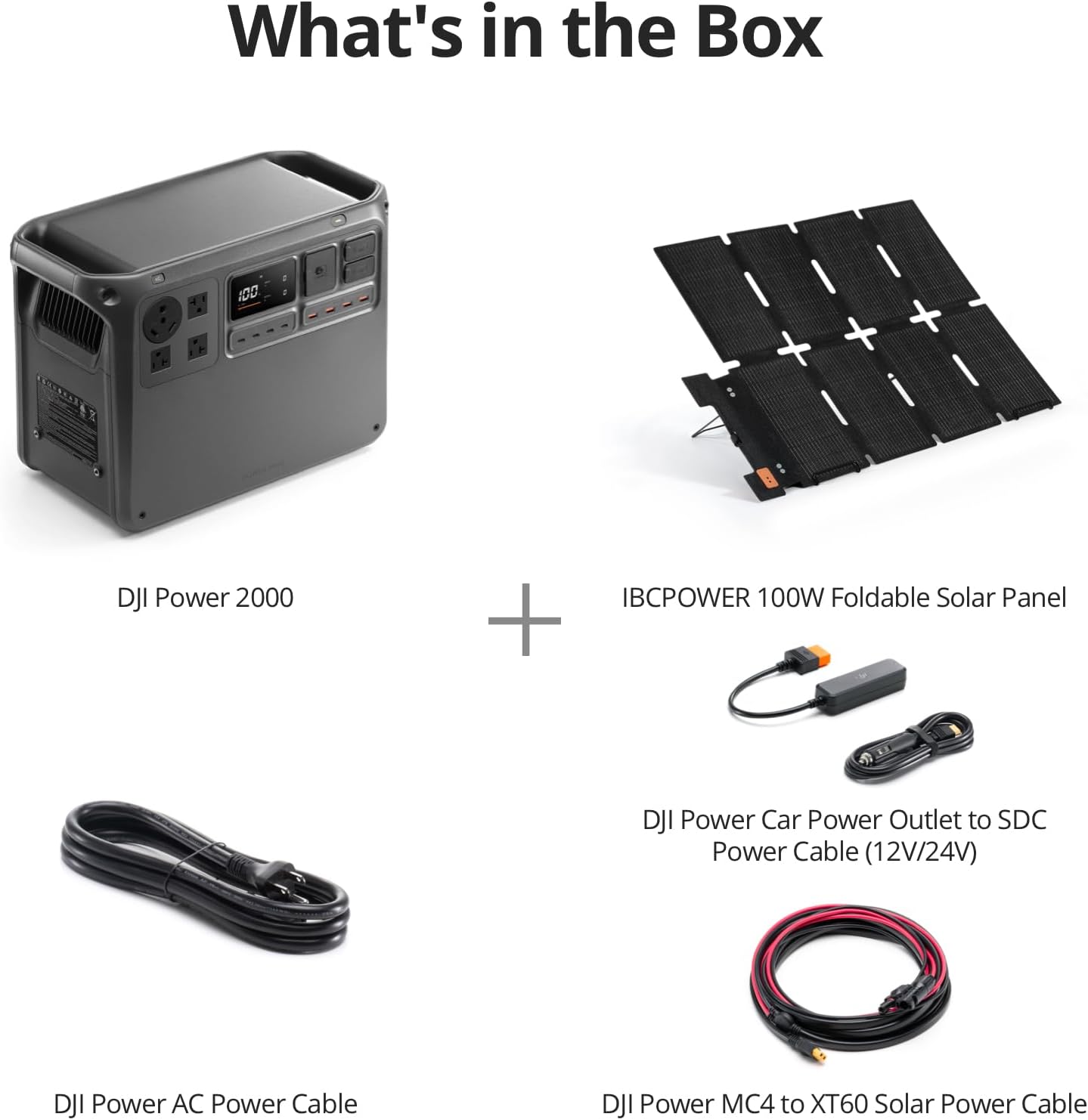 DJI Power 2000 Portable Power Station, IBCPOWER 100W Foldable Solar Panel, 2048Wh LFP Battery, 3000W Stable Output, 0-80% in 55 Mins, Enhanced Safety, Ultra-Quiet, Camping, Blackout, RV