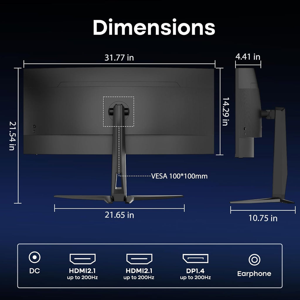 Amzfast 34 Inch Curved Monitor 200Hz UWQHD (3440x1440) Gaming Monitor, 1ms G-SYNC Compatible, 1500R, PIP/PBP, HDR, 131% sRGB, Tilt/Swivel/Height Adjustable,TÜV Rheinland, HDMI 2.1 x 2 & DP 1.4 x 1