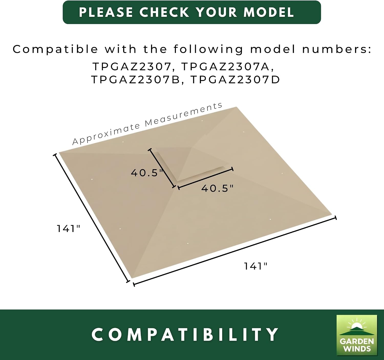 Garden Winds Reinforced RipLock 350 Replacement Canopy Top Cover Compatible with Style Selection Pitched Roof 10' x 10' Gazebo Models TPGAZ2307, TPGAZ2307A, TPGAZ2307B, TPGAZ2307D - Beige