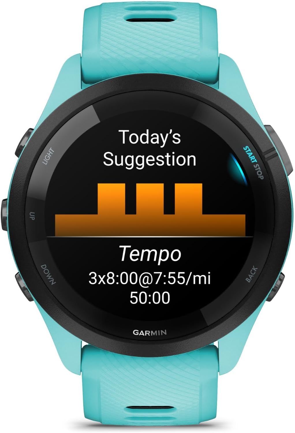 Garmin Forerunner 265 GPS Smartwatch, Aqua/Black Bundle with Deco Essentials Charging Dock Venu 3 + Silicone Dust Cover + USB Type C Charging and Sync Cable