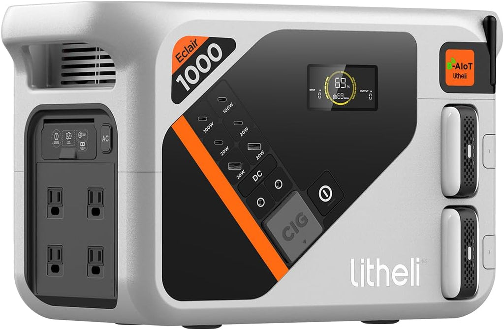 Litheli Portable Power Station Eclair 1000, 1800W Solar Generator, 1069Wh Outdoor Generator, 1H Fast Charging LiFePO4 Power Station for Outdoor Camping, Emergency and RVs(Solar Panels Optional).