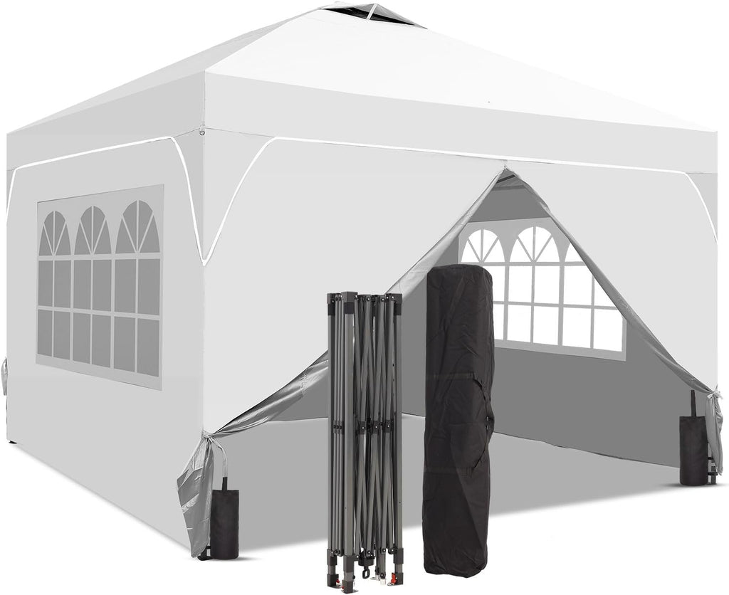 8x8 Pop Up Canopy Tent with One Push Setup, Portable Sun Shade Tent, Instant Easy Up Canopy with 4-Sidewalls & Hand Bag, Outdoor Fldable Gazebo with Vent Top, White.