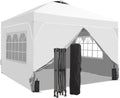 8x8 Pop Up Canopy Tent with One Push Setup, Portable Sun Shade Tent, Instant Easy Up Canopy with 4-Sidewalls & Hand Bag, Outdoor Fldable Gazebo with Vent Top, White.