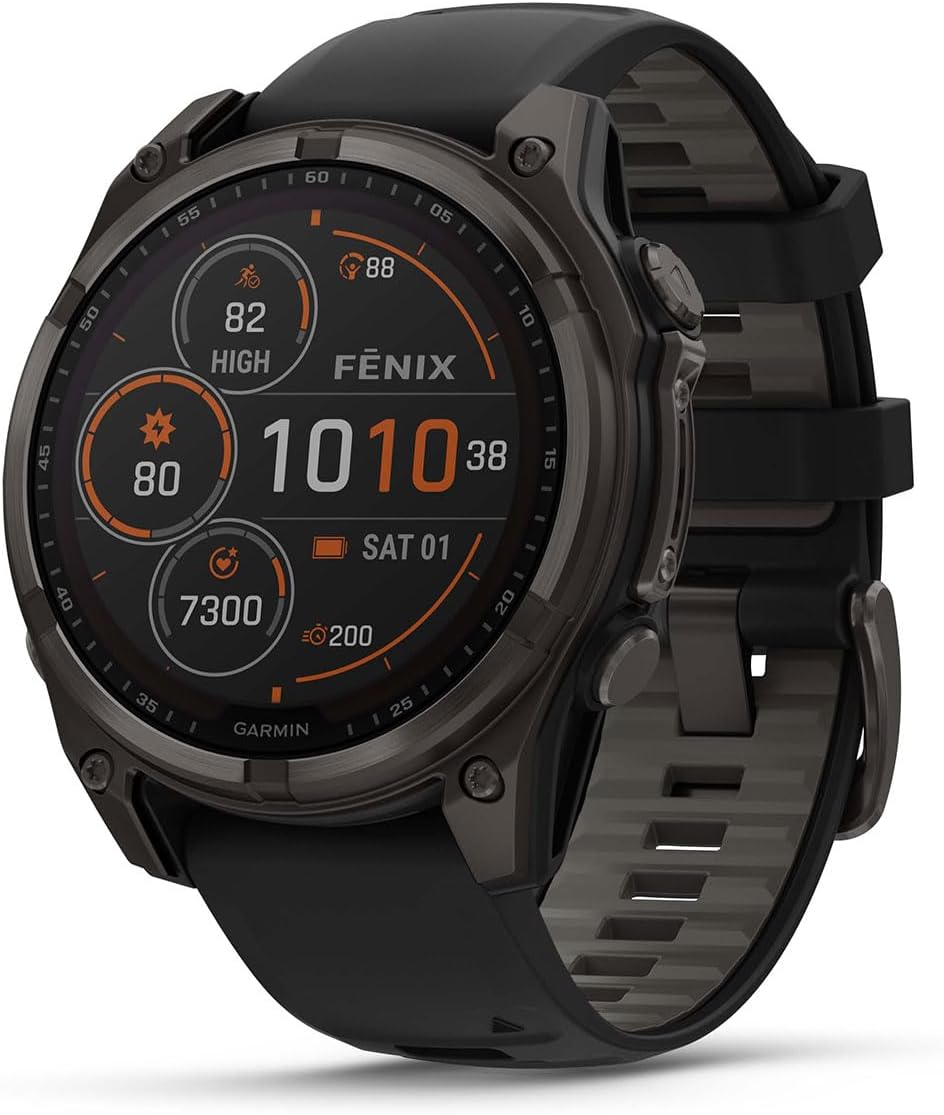 Garmin Fenix 8 Solar Sapphire (47mm, Carbon Gray DLC Titanium) Multisport GPS Smartwatch Gift Box Bundle - 1.4' Touchscreen, LED Flashlight with PlayBetter Charger, Screens, Adapter, Case
