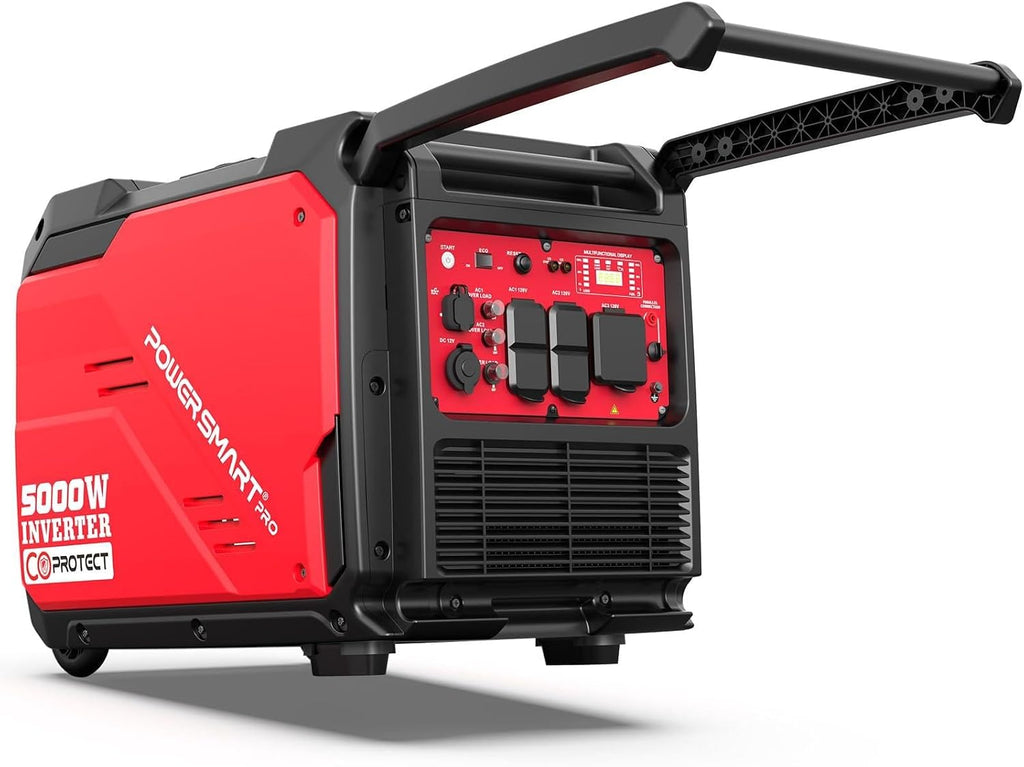 PowerSmart 5000W Portable Inverter Generator, Gas Powered Quiet with Electric Start & CO Alarm, 223cc Engine Eco-Mode Small Generator for Home Backup, Camping and RV Ready