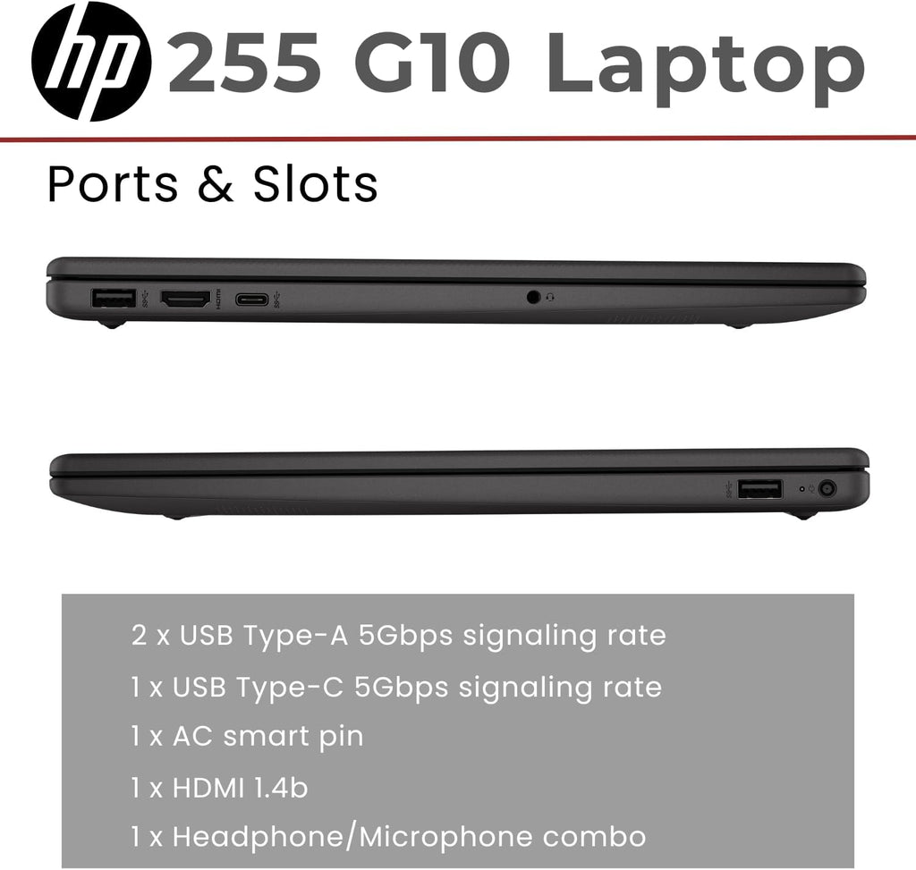HP 255 G10 15.6' FHD Business Laptop, AMD Ryzen 7 7730U, 32GB RAM, 2TB PCIe SSD, Numeric Keypad, Webcam, Wi-Fi 6, HDMI, Windows 11 Pro, Black