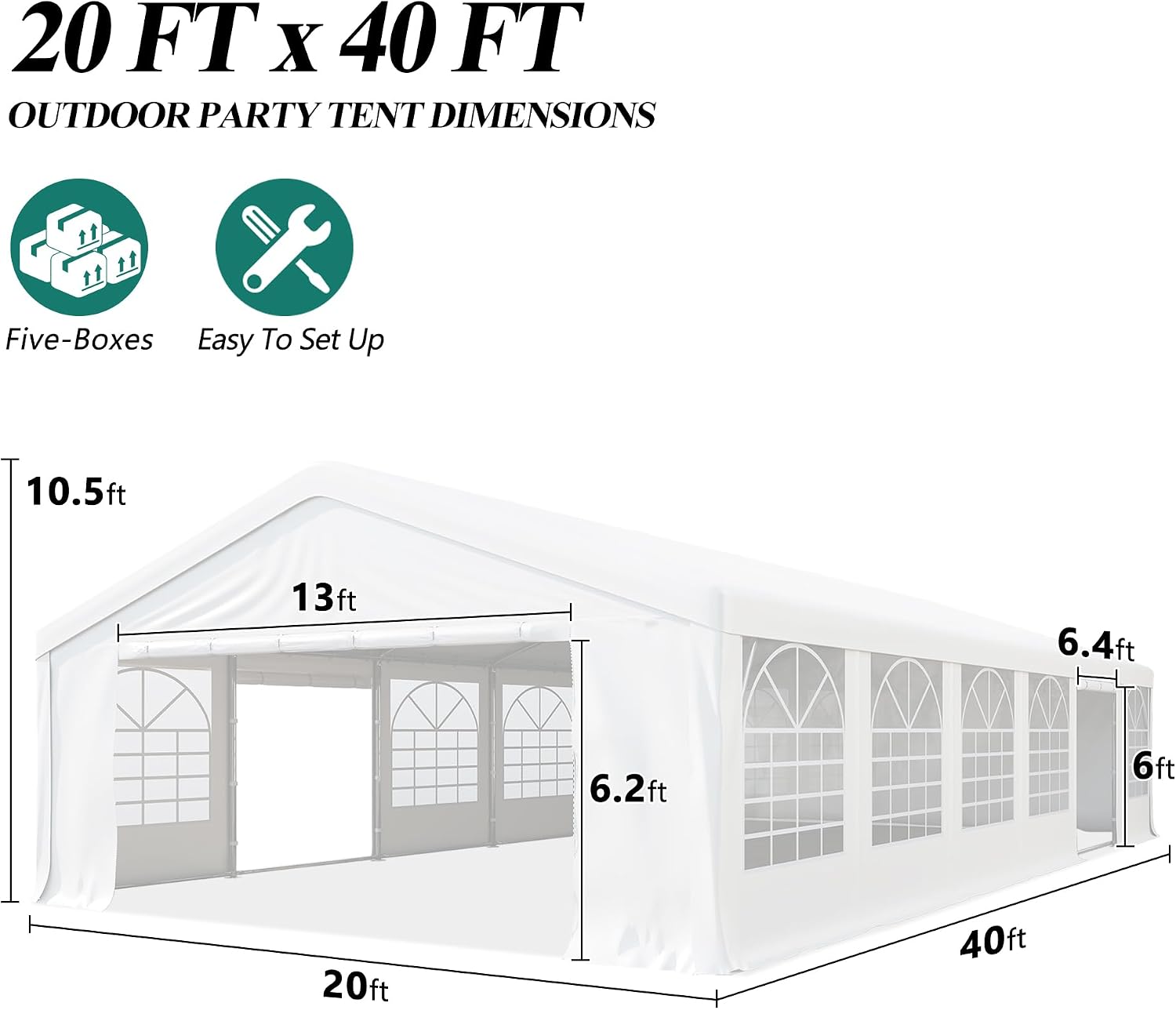 GARTOO 20' x 40' Outdoor Party Tent – Heavy Duty Wedding & Event Canopy Gazebo with 4 Sandbags for Backyard Celebrations, Outdoor Event, Wedding, Birthday Party