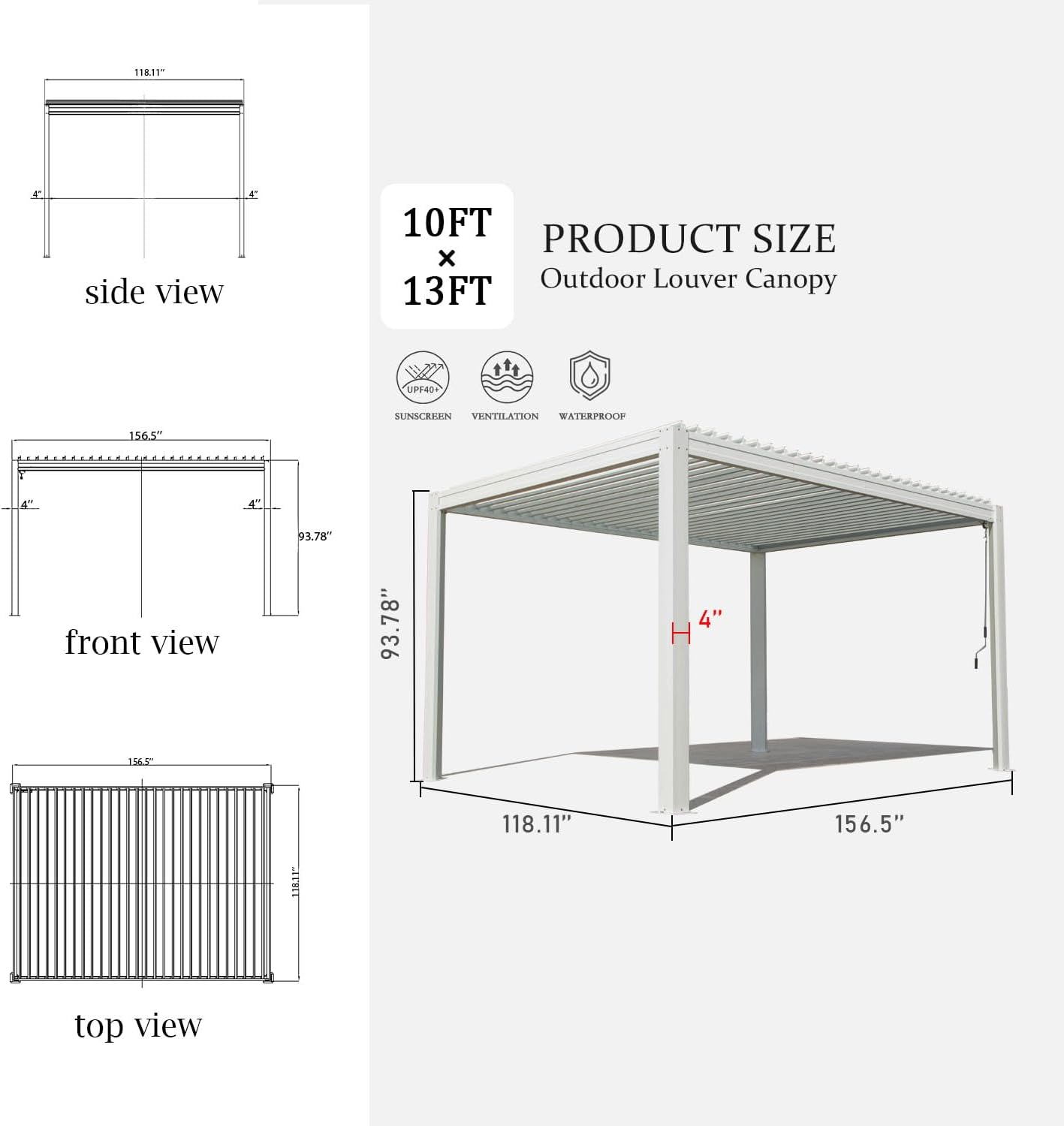 Domi Louvered Pergola 10×13 FT, Outdoor Aluminum Pergola with Adjustable Rainproof Roof and Drainage System, Metal Pergola Gazebo for Patio, Deck, Backyard, White