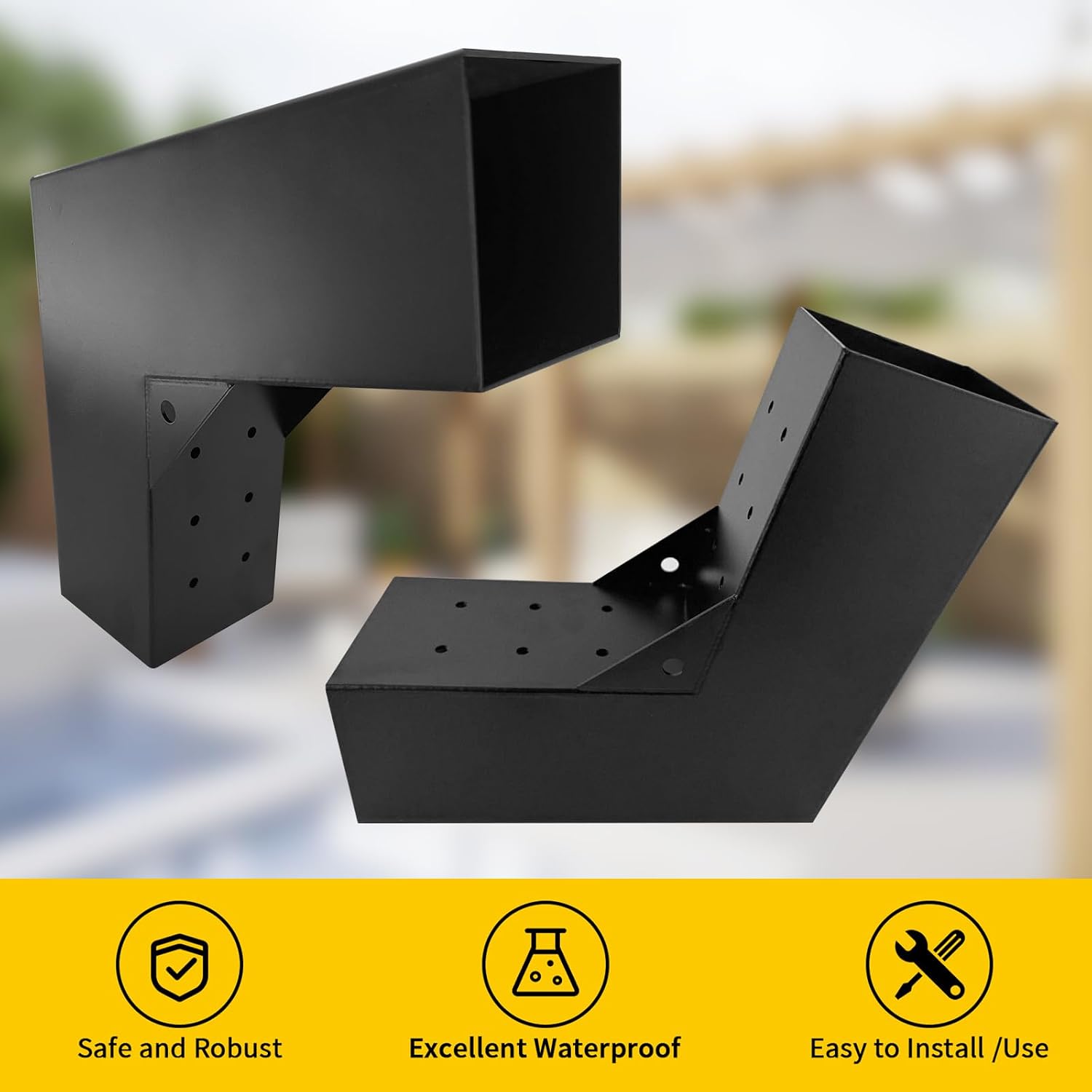 2-Way 30-Degree Slant Pergola Brackets Kit, DIY L-Shaped Woodwork Brackets for 4' x 4' (Actual:3.5'x3.5') Lumber for Patio Pergolas, Gazebos, Log Cabin W/Hardware - 4 Pack