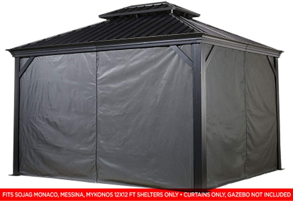Sojag Accessories Set of 4 12' x 12' Curtains for Monaco/Messina/Mykonos Outdoor Gazebo Models, Curtain only, Mosquito Netting not Included, Grey