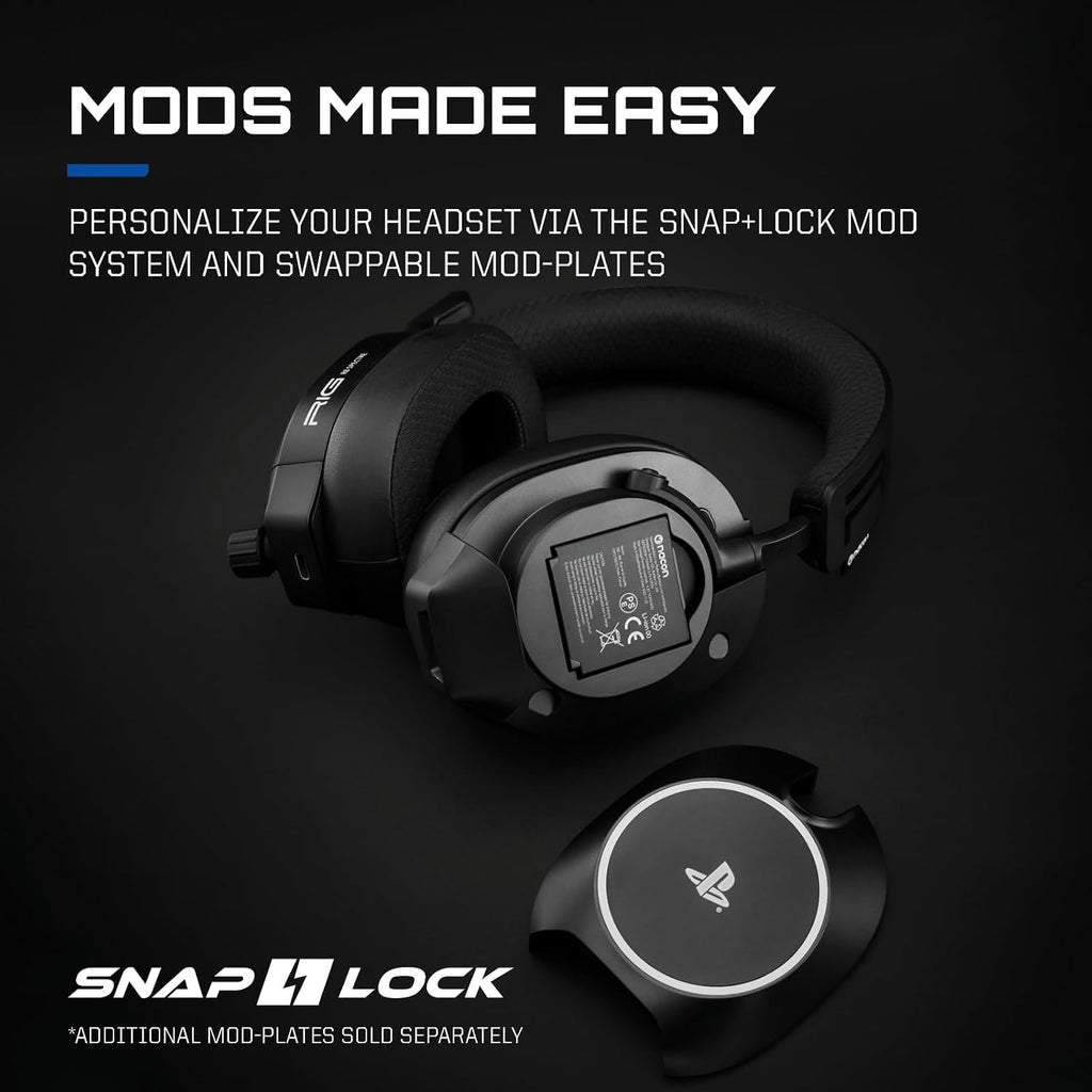 RIG R8 SPECTRE PRO HS Wireless Gaming Headset for PlayStation, PS5, PS4, PC, Mobile; Graphene Drivers, 3D Audio, Noise-Canceling Mic, Dual Wireless 2.4GHz / Bluetooth, 60-Hr Battery, RGB Charging Base