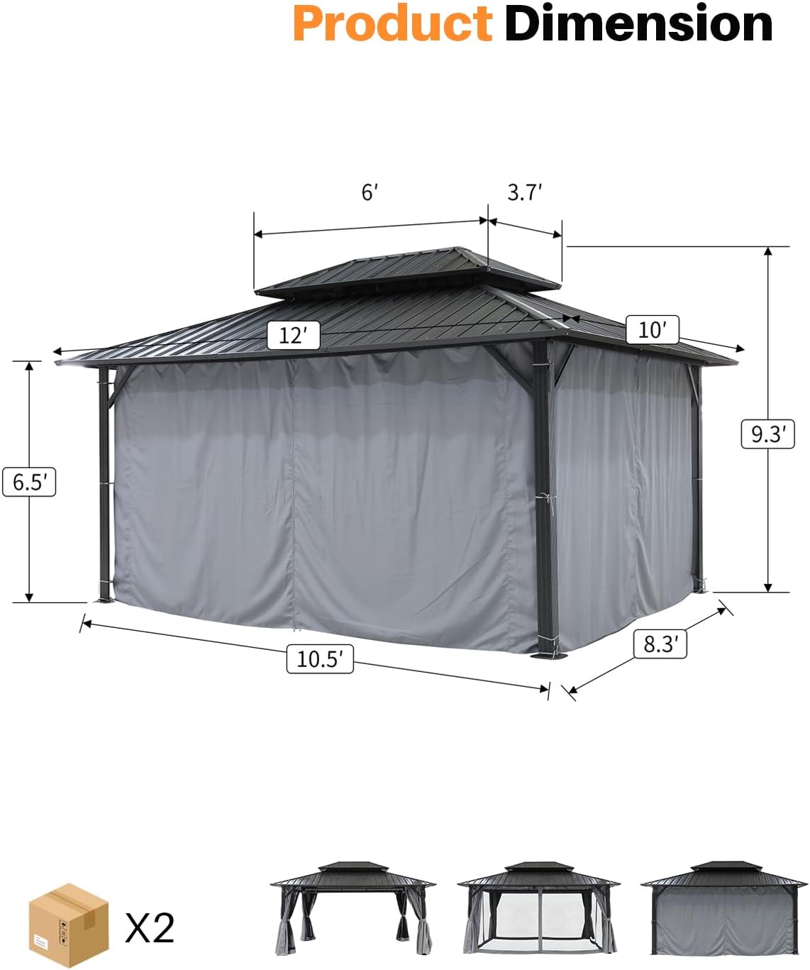 10' x 12' Hardtop Gazebo, Aluminum Frame Outdoor Patio Gazebo with Netting and Curtains, Outdoor Hardtop Gazebos, Patio Pergolas with Double Metal Roofs for Backyard, Patio, Deck, Slate Gray
