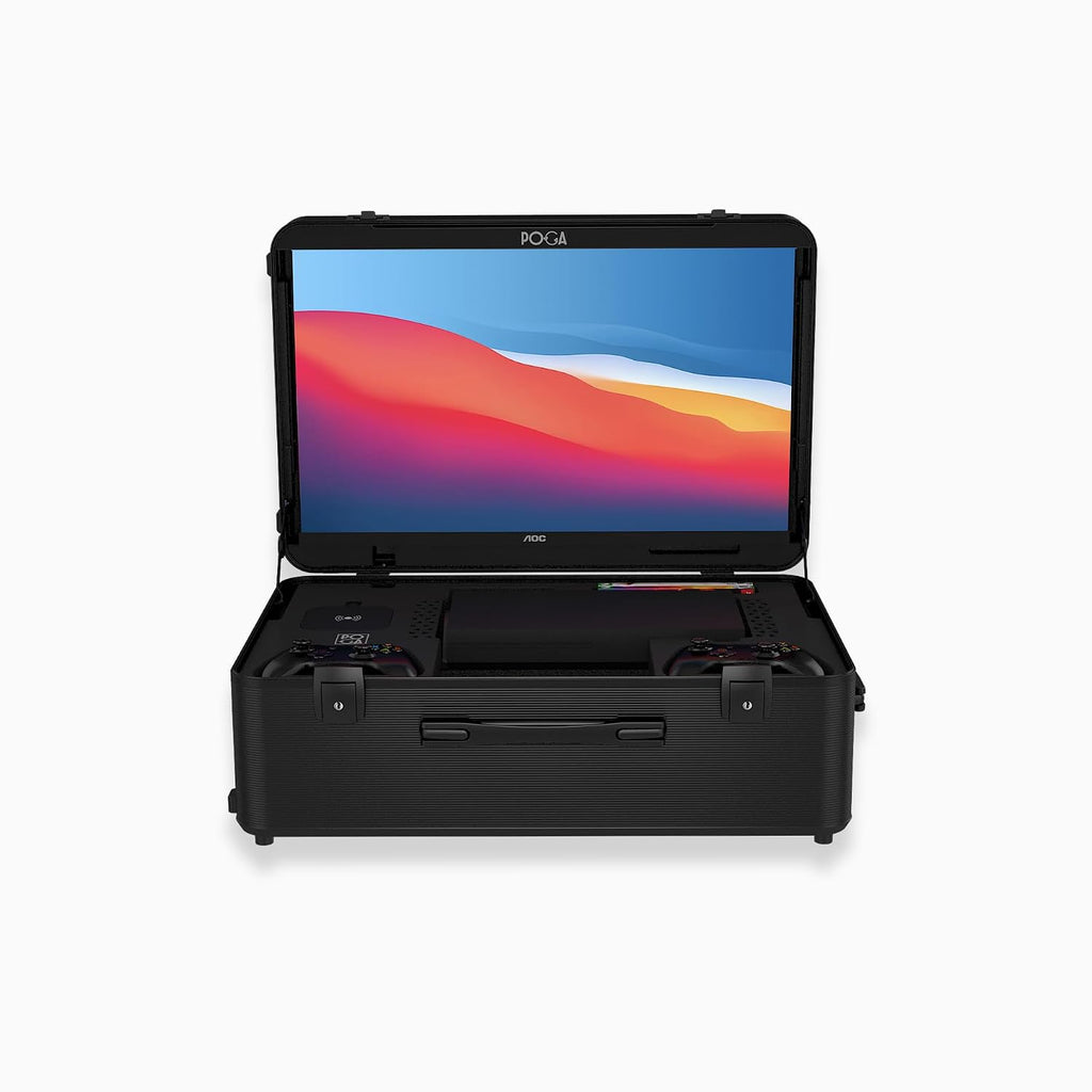 POGA SLY compatible with Xbox Series X Premium Portable Console Travel Case included Trolley and 24'' AOC Gaming Monitor, Black
