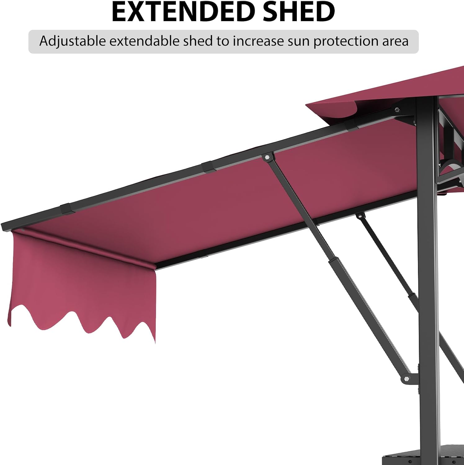 Grill Gazebo, Outdoor BBQ Canopy with Double Extra Awning, Double Tiered Roof Grill Canopy Tent with LED Lights, Weather Resistant Gazebo Shelter for Backyard, Lawn and Patio,Claret