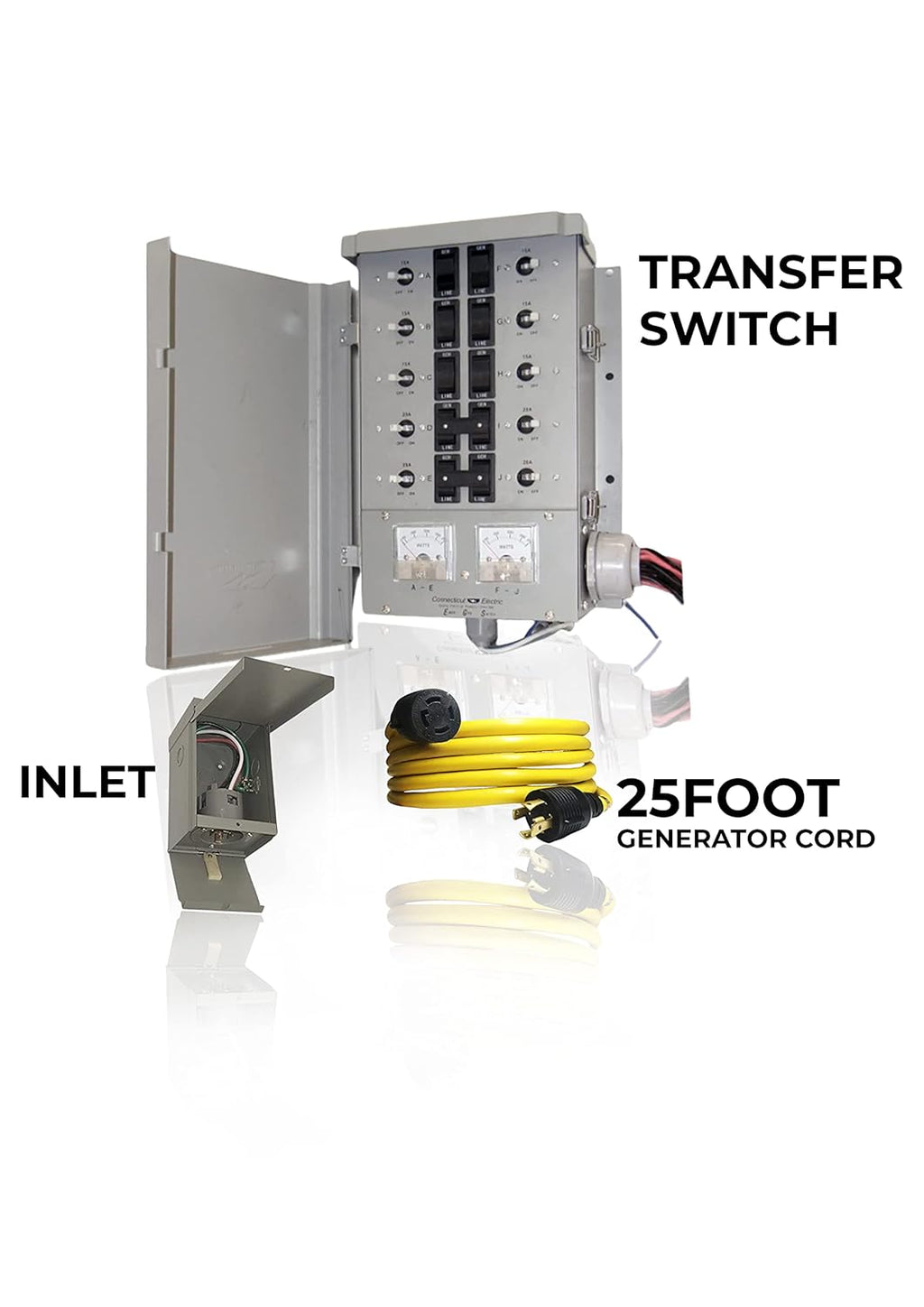 Connecticut Electric EmerGen Manual Transfer Switch Kit 30 Amp, 25 Foot Cord, 10-Circuit, 7500 Watts, EGS107501G2K25 for Portable Generator (with 25 FT Generator Cord)
