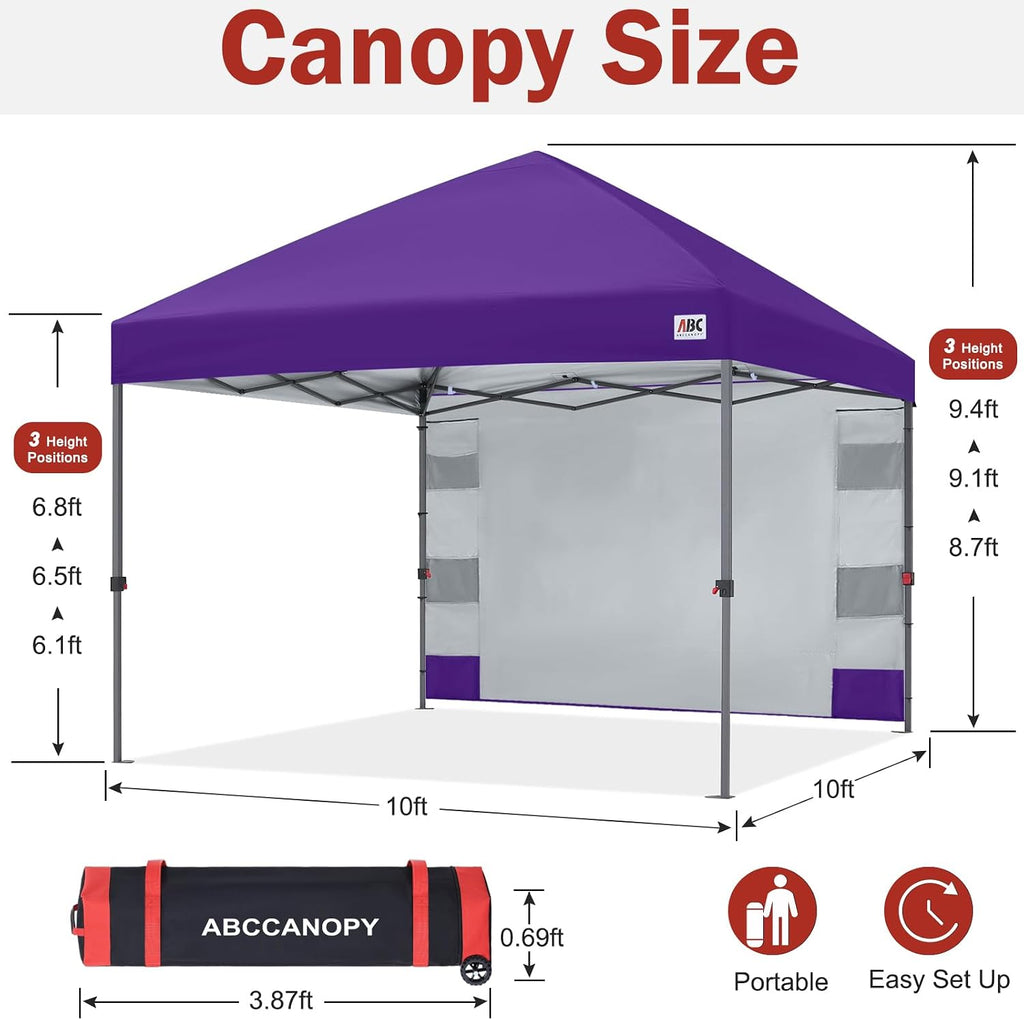 ABCCANOPY Pop Up Canopy with Sidewall,10x10 Outdoor Canopy Tent with Storage Sidewall for Commercial Events with 4 Weights (Purple)