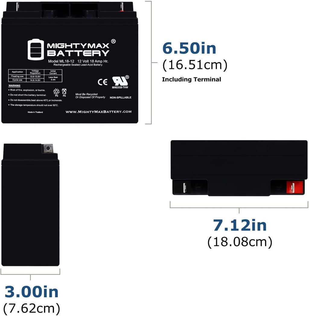Mighty Max Battery ML18-12 - 12V 18AH Rechargeable Battery for Champion Generator 9000 7000-4 Pack