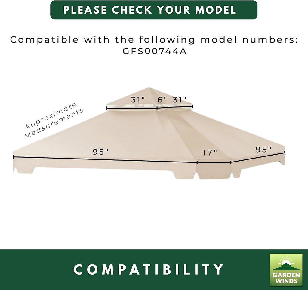 Garden Winds Reinforced RipLock 350 Replacement Canopy Top Cover Compatible with Cottleville 10' x 10' Gazebo Model GFS00744A - Nutmeg