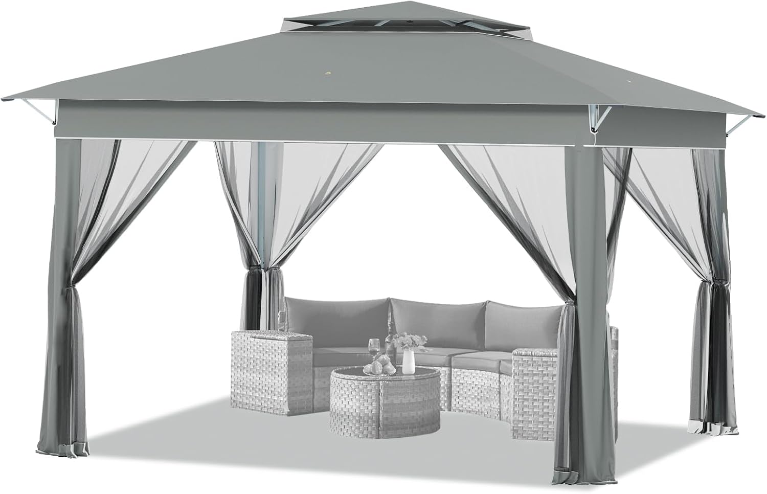 ECOTOUGE Pop Up Gazebo, Canopy Tent Instant Shelter Party Tent with Mosquito Nettings, Carrying Roller Bag Waterproof and UV Resistant for Patio, Grill and Backyard (Dark Grey, 11FT)