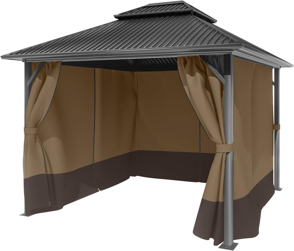 BPS 12' x 14' Gazebo Privacy Curtains with Double Zipper, 4-Panels Side Wall Universal Gazebo Side Panels Replacement for Patio, Outdoor Canopy, Garden and Backyard (Curtain Only)