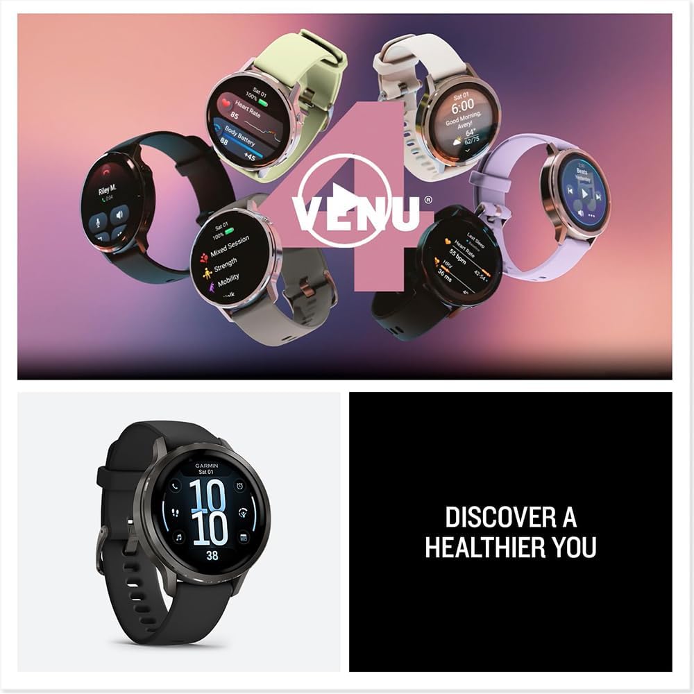 Garmin 010-03014-00 Venu 4, 45 mm Health & Fitness GPS Smartwatch, Slate with Black Silicone Band Bundle with Deco Essentials Exclusive 26 Month CPS Enhanced Protection Pack